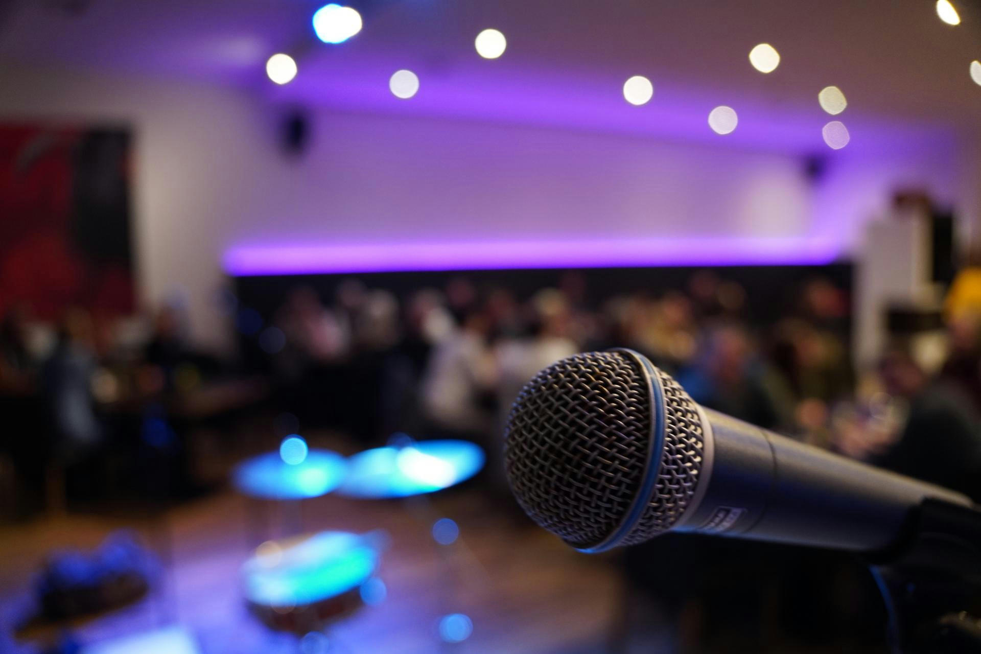 Graues Mikrofon im Veranstaltungssaal